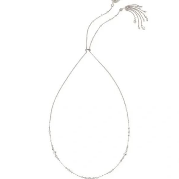 SILVER Kendra Scott Winifred Necklace Cubic Zirconia Adjustable Lariat - Picture 2 of 6